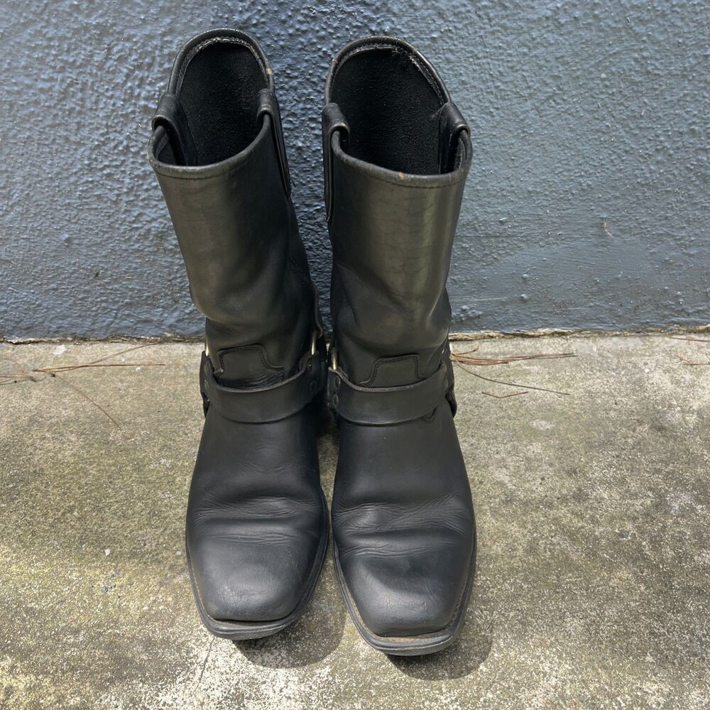 Vtg Sonora Double H West Black Leather Harness Boots Sz 9 Motorcycle Punk Racing